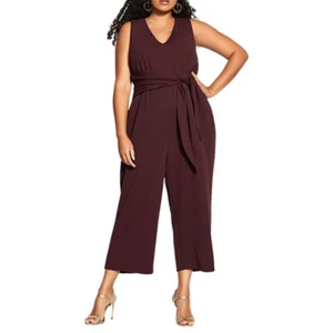 City Chic Olivia Tie Waist Jumpsuit in Garnet SZ 22 NWT - Picture 1 of 7