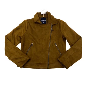 Crissrexo Womens Size S Cross Zip Suede Jacket Zip Pockets Brown - Picture 1 of 13