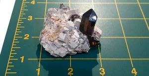 Terminated Smoky Quartz w/Spessartine Garnets, Mica on Microcline Mtx. - China - Picture 1 of 12