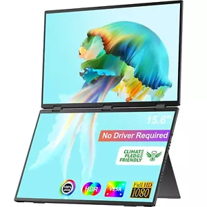 Laptop Screen Extender 15.6" Dual Monitors Folding Stacked Portable Dual Monitor - Picture 1 of 6