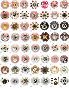 Pink, white and purple ceramic door knobs drawer pulls cupboard cabinet pulls