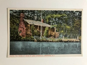 Cartolina d'epoca rustica casa da tè alla testa del lago Carasaljo Lakewood New Jersey - Foto 1 di 2