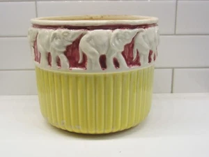 Fioriera vintage ceramica gialla a costine elefanti giardiniere vaso made in Japan - Foto 1 di 16
