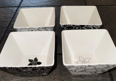 Cynthia Rowley Porcelain Black & White Square Desert Salad Bowls - Image 1 of 4