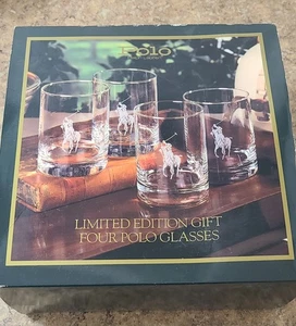 Polo Ralph Lauren Limited Edition Gift Four Polo Glasses 1978 Set Of 4 Vintage - Picture 1 of 3