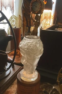 Mid Century Modern Czech Frosted Crystal Nudes Vase 1950s Hand Finished Heavy - Picture 1 of 15