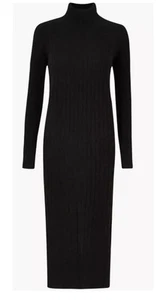 M&S Womens Ribbed Roll Neck Knitted Midaxi Dress Black Size 18 BNWT - Picture 1 of 10