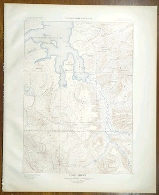 Vintage 1904 USGS YELLOWSTONE NATIONAL PARK WYOMING Map ~ Old Antique LAKE SHEET - Image 1 of 4