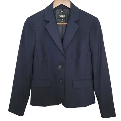 Jones New York 海军蓝内衬西装夹克女式 4 码职业专业  — 第 1/4 张图片