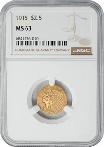 1915 $2 1/2 Gold Indian $2.5 MS63 NGC 949994-1 - Picture 1 of 5