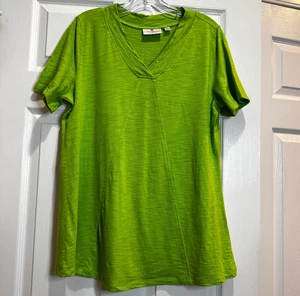 Quacker Factory Womens Tunic Tee Bright Green Rhinestone V-neck Colorful Size M - Picture 1 of 16
