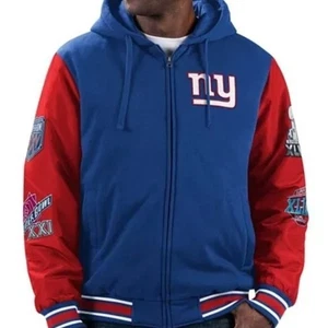 NY Giants Hoodie Full Zip NFL Super Bowl Champions Football Jacket Mens Size L - Picture 1 of 11