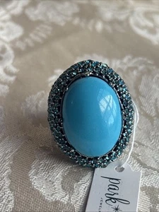 Park Lane Eva Ring Size 10 Sold Out NWT Blue Cabochon Oval Pave Crystals Rare - Picture 1 of 24
