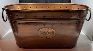 Wine Cooler Oval Bucket Copper Brass Patina w/ Ring Handles -16" X 9" X 7" - Picture 1 of 6