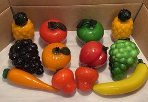 Lotto 12 pz sculture MCM vintage vetro artistico soffiato a mano frutta verdura stile Murano - Foto 1 di 17