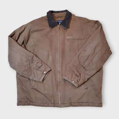 Roundtree & Yorke Outdoors Jacket Mens Sz XL Leather Collar Flannel Lined '90s - Image 1 of 4