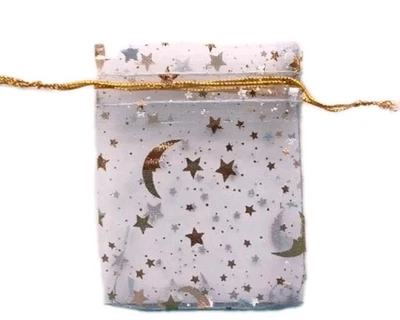 10 Moon Star Organza Gift Bags Wedding Jewelry Drawstring Xmas-3.54" x 2.76" Whi - Image 1 of 4