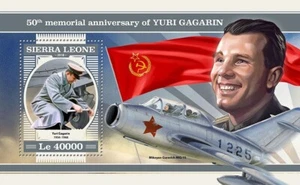YURI GAGARIN 1934-1968 MiG-15 Cosmonaut Space Stamp Sheet (2018 Sierra Leone) - Picture 1 of 1