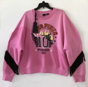 PINKO Pink Fringe-Trim Long Sleeve Sweatshirt Large Reg $400 NWT - Picture 1 of 3