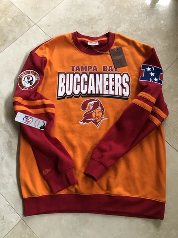 Mitchell & Ness | Mens Throwback NFL Logo All Over Crew Tampa Bay Buccaneers. Lg Cover