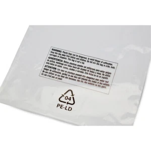 100 Self Seal 12 x 18 Clear Poly Plastic Bags Suffocation Warning Shirt Apparel - Picture 1 of 2