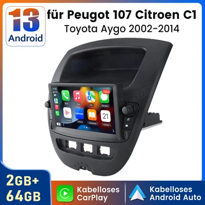 Für Peugot 107 Citroen C1 Toyota Aygo Carplay 7“Android 14 Autoradio GPS Navi FM - Bild 1 von 4