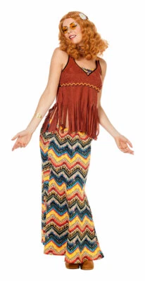 70005-WILBERS Flower Power Love Peace Hippie Kostüm Damen Hippierock Top Fransen 60er Jahre KK