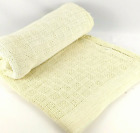 Vintage Waffle Weave Thermal Blanket Cream Yellow Cotton 88 x 65 