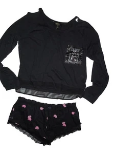 Juicy Couture Black label Poppies Cold shoulder Tee & Shorty Pajama set Large - Picture 1 of 4
