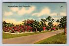 Coral Gables FL-Floride, haie de poinsetta doublée de palmes, carte postale vintage