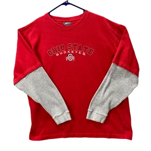 P2 Mens Large Embroidered Ohio State Buckeyes Red Long Sleeve Sweatshirt - Imagen 1 de 9