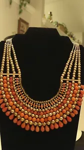 Vintage Multi-Strand Peach/Orange and antique gold beads 16 inches - Picture 1 of 7