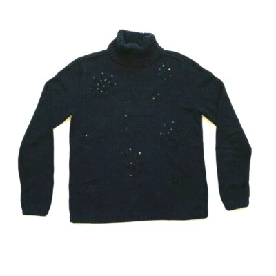 Suéter de Colección Cherokee Ramie Mezcla Copo de Nieve Cuello Alto Grueso Tejido Negro S Foto 1 de 4