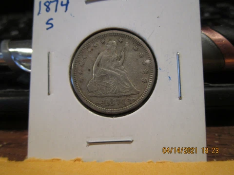 1874 S Seated Liberty Quarter AU +++ Cover