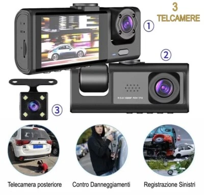 Dashcam Tripla Vista 1080p con Visione Notturna - Immagine 1 di 4