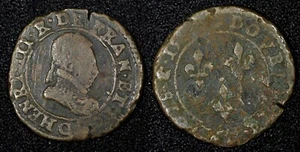 FRANCIA Enrique III (1574-1589) Cobre 1580 Denier Tournois 2,59g. (27 181) - Imagen 1 de 3