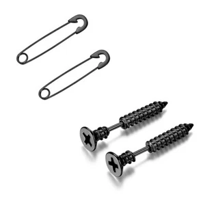 2 Paar Punk Edelstahl Schraub Ohrstecker Sicherheitsnadel Knorpel Ohrringe Damen - Bild 1 von 6