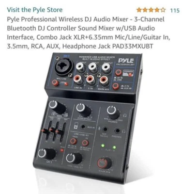 Pyle  2-Channel Wireless BT Streaming Mini Audio Mixer Compact DJ Mixer Interfac - Image 1 of 4