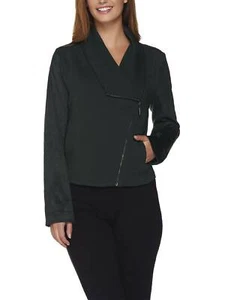 H BY HALSTON Size 16 Faux Suede and French Terry Zip Front Jacket DARK EVERGREEN - Picture 1 of 4