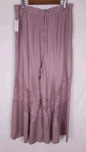 By Anthropologie Mauve Silky Lace Palazzo Wide Leg Pants NWT - Size 12 Tall - Picture 1 of 12