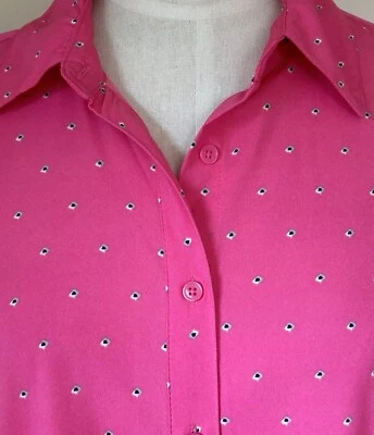 Merona 女式 1X 纽扣衬衫长袖宽松版型粉色圆点全新带标签 — 第 1/4 张图片