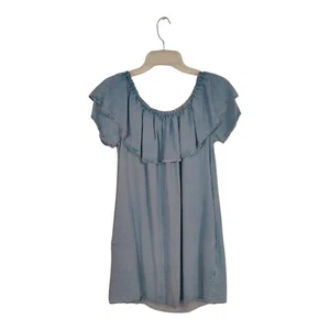 Zara Women's Chambray Boho Ruffle Dress Mini Romantic Summer Blue S - Picture 1 of 10