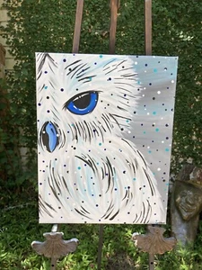 Bezauberndes Original Eulengemälde blauäugig Schneeeule Acryl auf Leinwand Hedwig - Bild 1 von 11