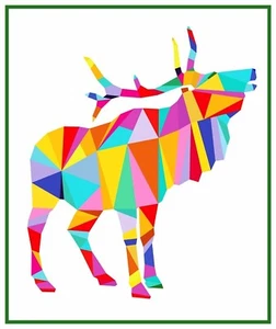 Patrón de punto de cruz contado polígono animal geométrico colorido de alce - Imagen 1 de 9