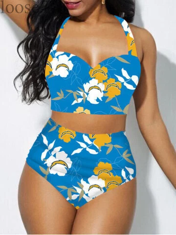 Los Angeles Chargers Women's 2PCS Bikini Push Up Swimsuit Beach Halter Swimwear Cover