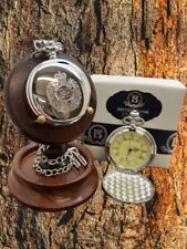 Royal Engineers SILVER Pocket Watch and Wooden Display Stand Set ARMY Engraved