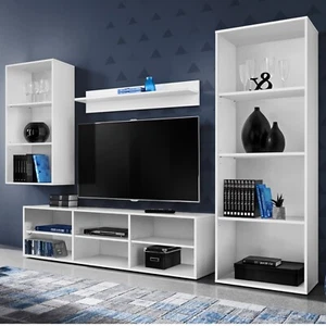 NEU komodee Taranto Medio TV Wohnwand, Eiche Weiß Schwarz, Bücherregal Möbelset - Bild 1 von 6