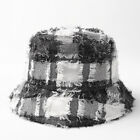 British Style Checked Women Bucket Hats Windproof Ruffled Vintage Hat Fisherman