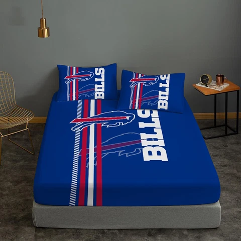 Buffalo Bills Fitted Sheet 3PCS Mattress Cover Deep Pocket Bed Sheet Pillowcase Cover