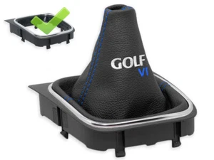 FOR VW GOLF 6 2008-2013 LEATHER HEADPHONE LEVER CHANGE EMBROIDERY GOLF VI BLUE + FRAME - Picture 1 of 4